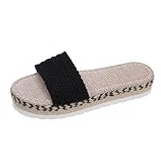 YANFJHV platåsandaler damer svart: Pantoletter romerska sandaler slip on sommarskor kilsandaler platta sommartofflor strandskor boho halkfria espadriller sandaletter storlek 36–43, svart, 42 EU