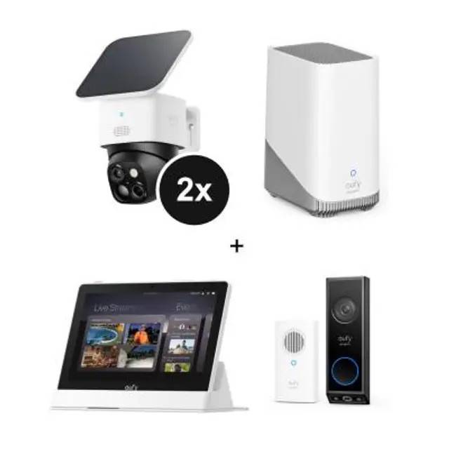 Set - mit 2 SoloCam S340 Outdoor-Kamera, HomeBase 3, Smart Display E10 + Video Doorbell E340 mit Chime