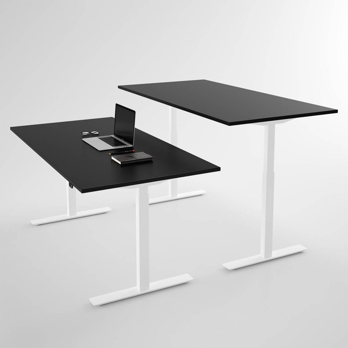 Hæve sænkebord - Pro3, Størrelse 120x80 cm, Bordplade Sort, Stativ Hvid.