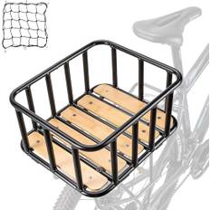 CXWXC cykelkorg bak – stor bagagehållarkorg med trägolv, vattentätt skydd och cargonät, hög lastkapacitet