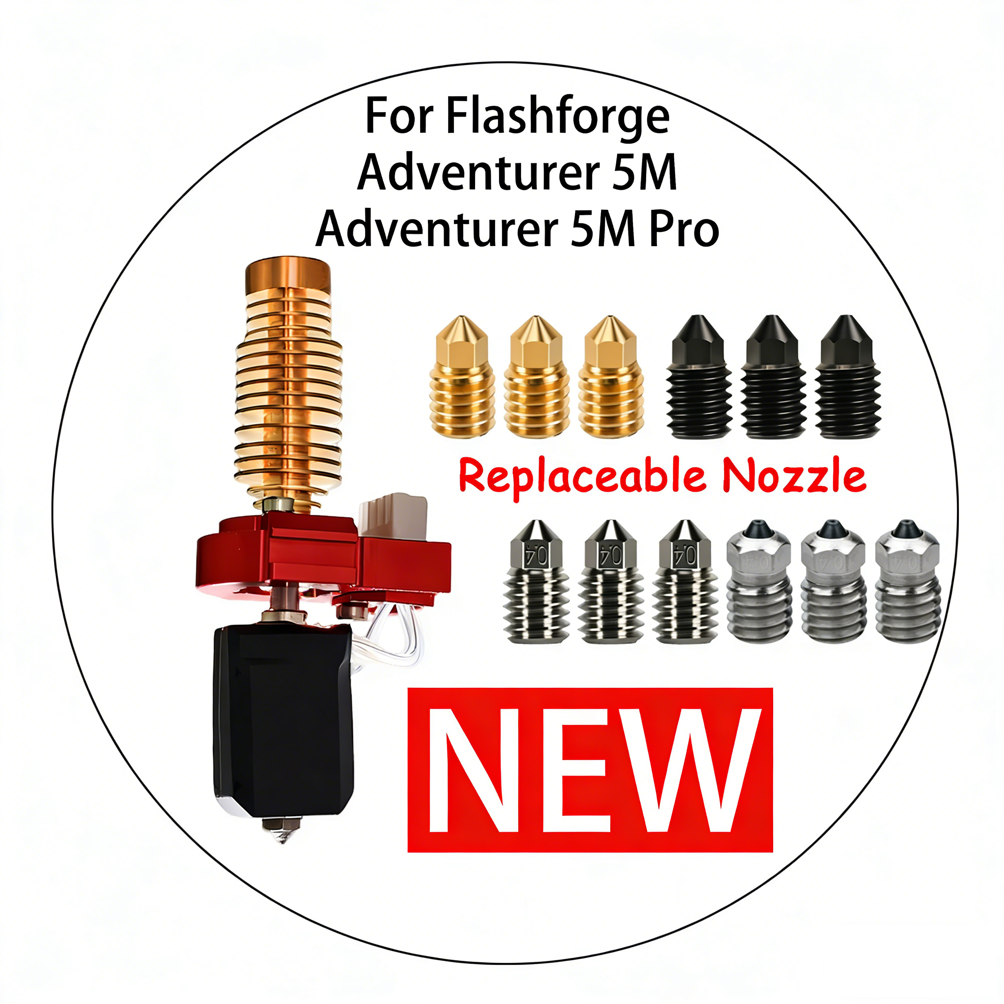 For Flashforge Adventurer 5M/5M Pro Nozzle Kit Upgrade Hotend Pinting Head Quick-Detachable Nozzle Hard Steel Nozzle Kit