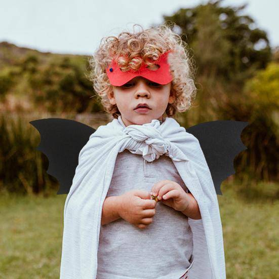 Barn Fladdermusvinge med Remmar Gotisk Bärbar Unisex Återanvändbar Cosplay Rekvisita Faux Läder Halloween Kostymfest Svart Fladdermusvinge Festartikla