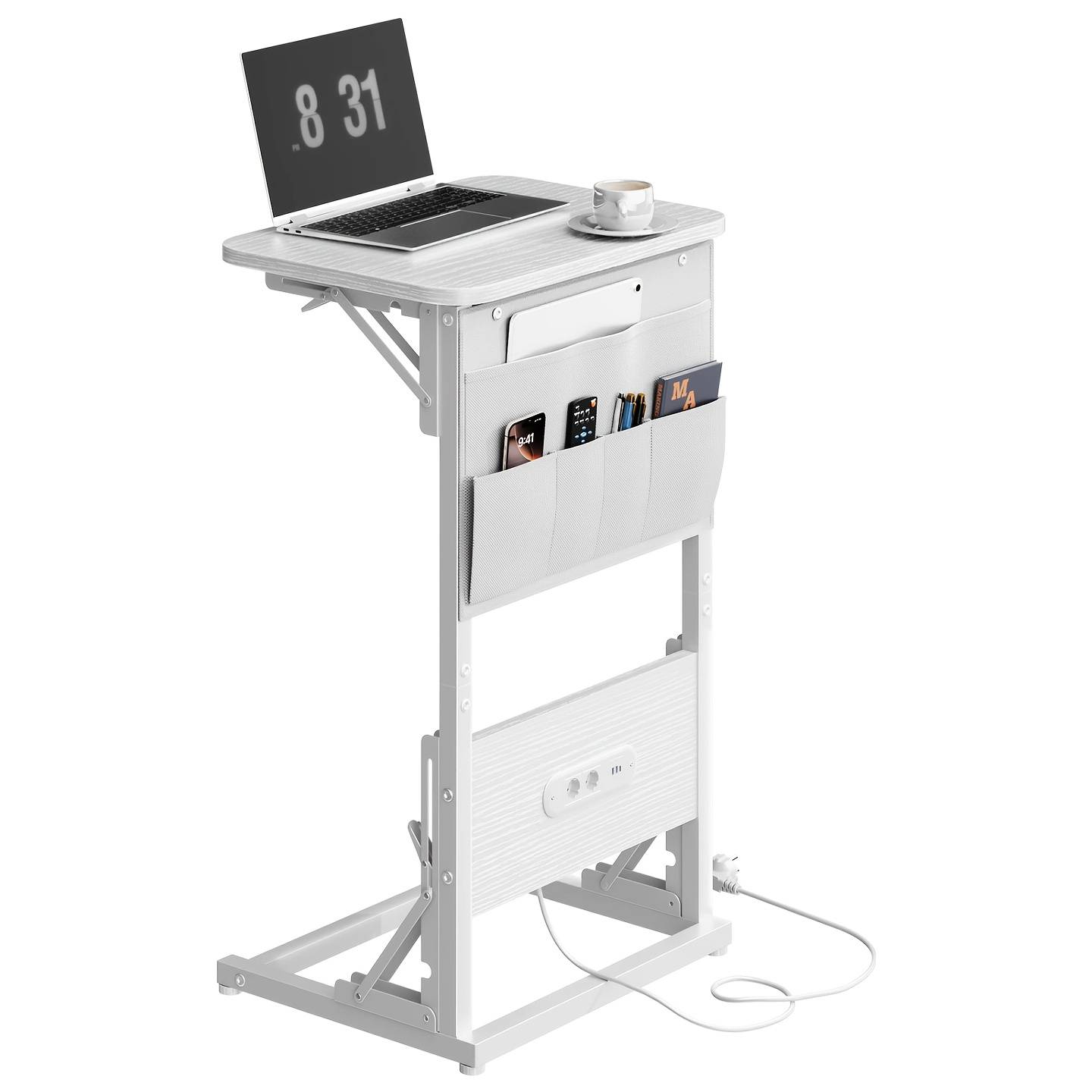 Office Desks Computer With Storage Bag, C Shaped Desk With Charging Station, Foldable Table With 2 Usb Ports And Outlets For Work, Gifts For Men