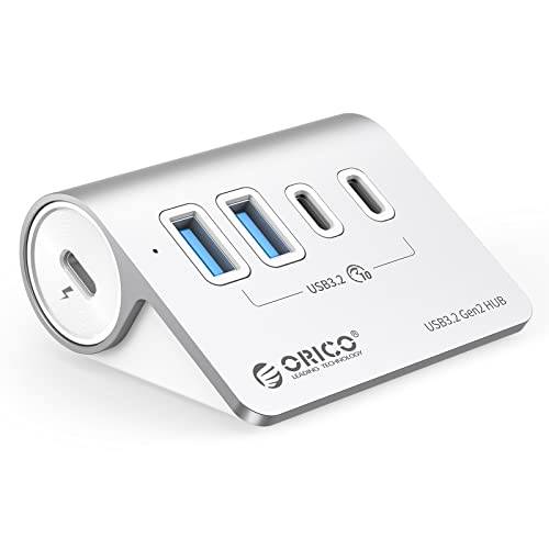 ORICO USB-hubb, USB 3.2 Gen 1-delare med 2 USB-A-portar och 2 USB-C-portar, aluminium-USB-delare med 0,5 M USB C-kabel och typ C-strömadapterport för MacBook, MacBook Pro