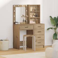 2-delt makeupbord sæt med LED Artisan Eg konstrueret træ