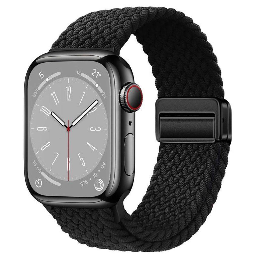 Apple Watch 49/46/45/44/42mm Urrem Flettet Nylon Magnetisk Spænde – Sort
