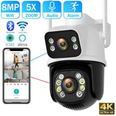 2024 8MP 4K Dual Lens Wifi PTZ Camera Smart Home Night Vision Dual Screen Outdoor Security Protection CCTV IP Camera ICSEE APP EU Plug