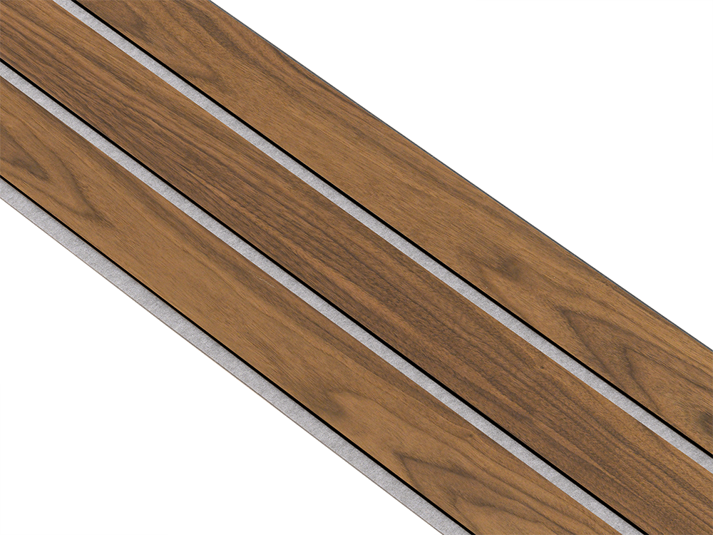I-Wood Basic 3-lamel paneler med valnød finer, sort kerne i klar oliering - mål 17 x 300 x 2400 mm.