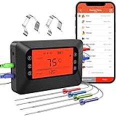 BFOUR Grilltermometer kötttermometer Bluetooth stektermometer med 4 sonder i rostfritt stål, digital ugnstermometer, timer, larm, appkontroll