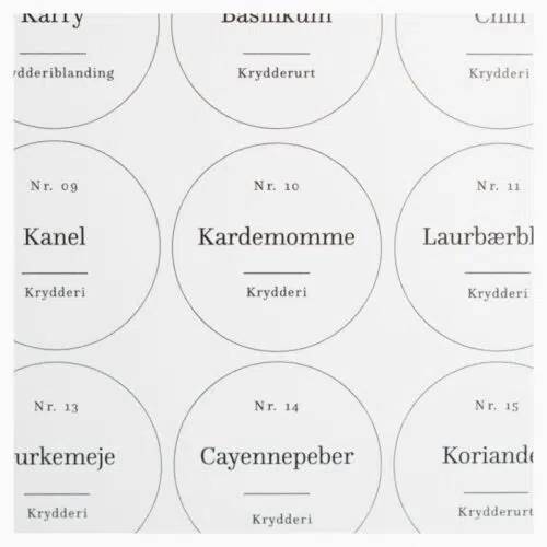 Rosalia – Runde etiketter til krydderiglas (2 varianter)