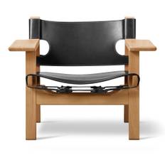 Fredericia Furniture - The Spanish Chair, Oljad ek, Svart läder - Fåtöljer - Børge Mogensen - Svart - Läder/Trä