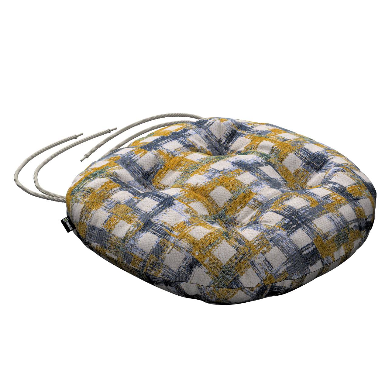 Stolehynde Adam, Boucle naturhvid, gul, blå og grøn, Ø40 x 8 cm, Cosy Home