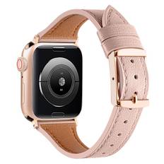 Apple Watch læderrem, ægte læder udskiftningsrem til Apple Watch Series 9 8 7 6 5 4 3 2 1 & iWatch SE, Ultra (38mm 40mm 41mm, Rosaguld)