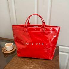 Rymlig mode Transparent Jelly Tote Bag PVC Vattentät Handväska Shopping Bag, Koreansk version Unisex Design Väska med stor kapacitet, Retro Casual Str - Röd