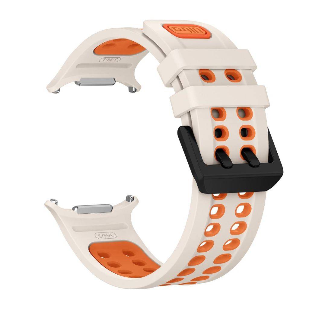 Samsung Galaxy Watch Ultra/Ultra2 Tofarvet silikone urrem med dobbeltspænde - Hvid/Orange