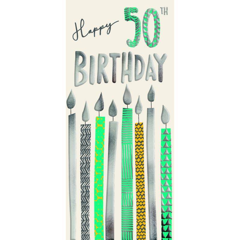 Happy 50th Birthday - Aflangt fødselsdagskort &amp; kuvert