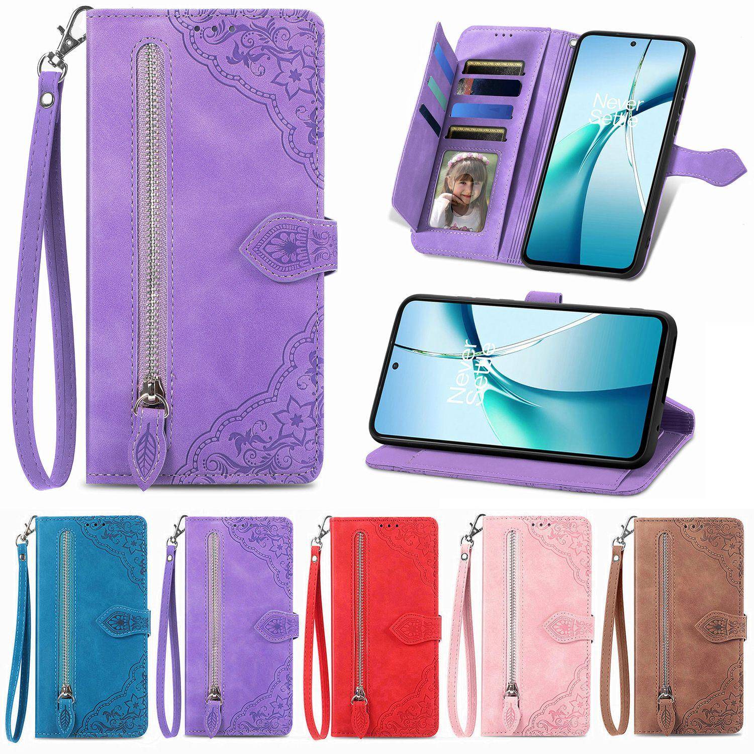 Läderplånbok Fodral med Lock för Honor Magic 8 7 6 5 Pro Lite med Ficka med Blixtlås choklad