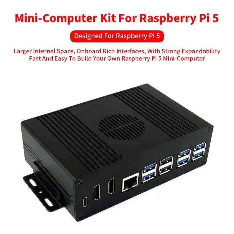 Raspberry Pi 5 All-In-One Mini-Computer Kit PCIe to 4-Ch USB3.2 Gen1 Ports Module BOX Aluminum Alloy Case for RPi 5 - Pi5 Module BOX-B / China Mainland