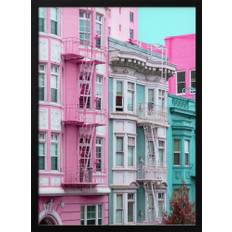 Pink and Blue Row Houses in San Francisco - 50x70 cm / 20x28″