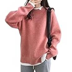 VANFGC Autumn and Winter New Fake Two Piece Knitted Sweater Women's Korean Edition Age Reducing Loose Soft Glutinous Casual Contrast Color Sweater Coat(Grapefruit powder)