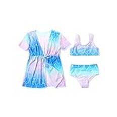 PATPAT Flickor 3-delad Bikini Tankini Baddräkt Set, söt baddräkt med snabbtorkande Kimono Tie Cover Up i 5-12 år | 7-8 År, Blåaktig Lila