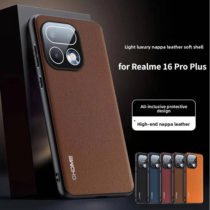 Lyxigt Affärsnappa Läder Hudvänligt Fodral för Realme 16 Pro Plus 16 Pro Neo8 Kameralinsfilm Skydd Stötsäkert Fodral brun