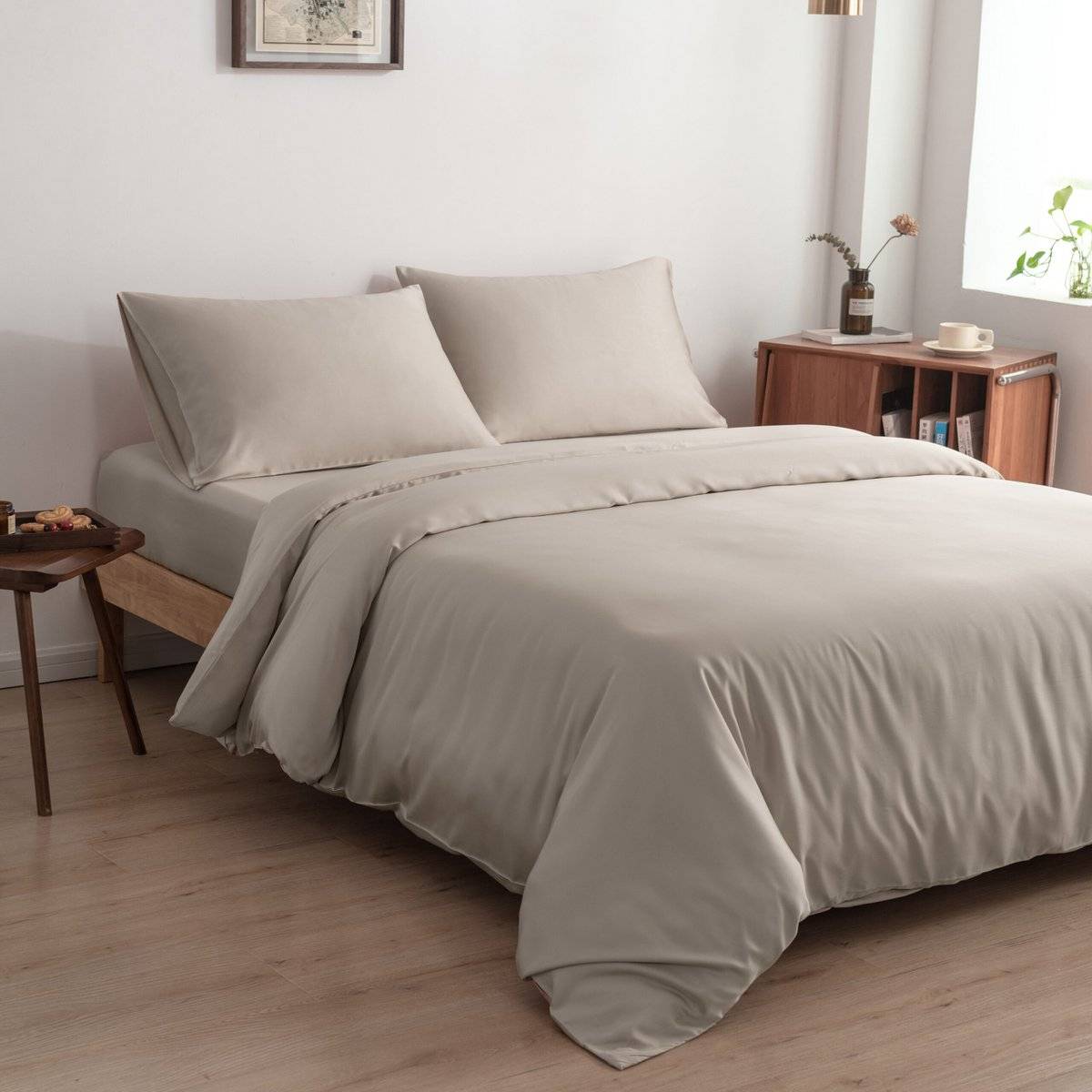 Soft Taupe 400TC Bamboo Bed Linen Set – 3 Pieces - Soft Dove / M — 80×200 + 140×220 + 50×75