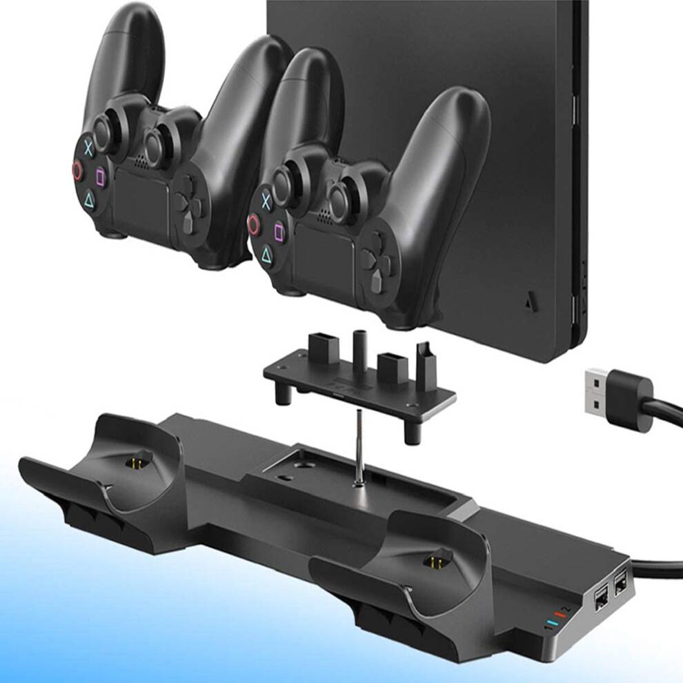 Vertikal ladestation, stabil spillekonsolunderstøttelse med udvidede USB-udgangsporte til PS4, Ps4Slim, Ps4Pro, pladsbesparende design til gaming