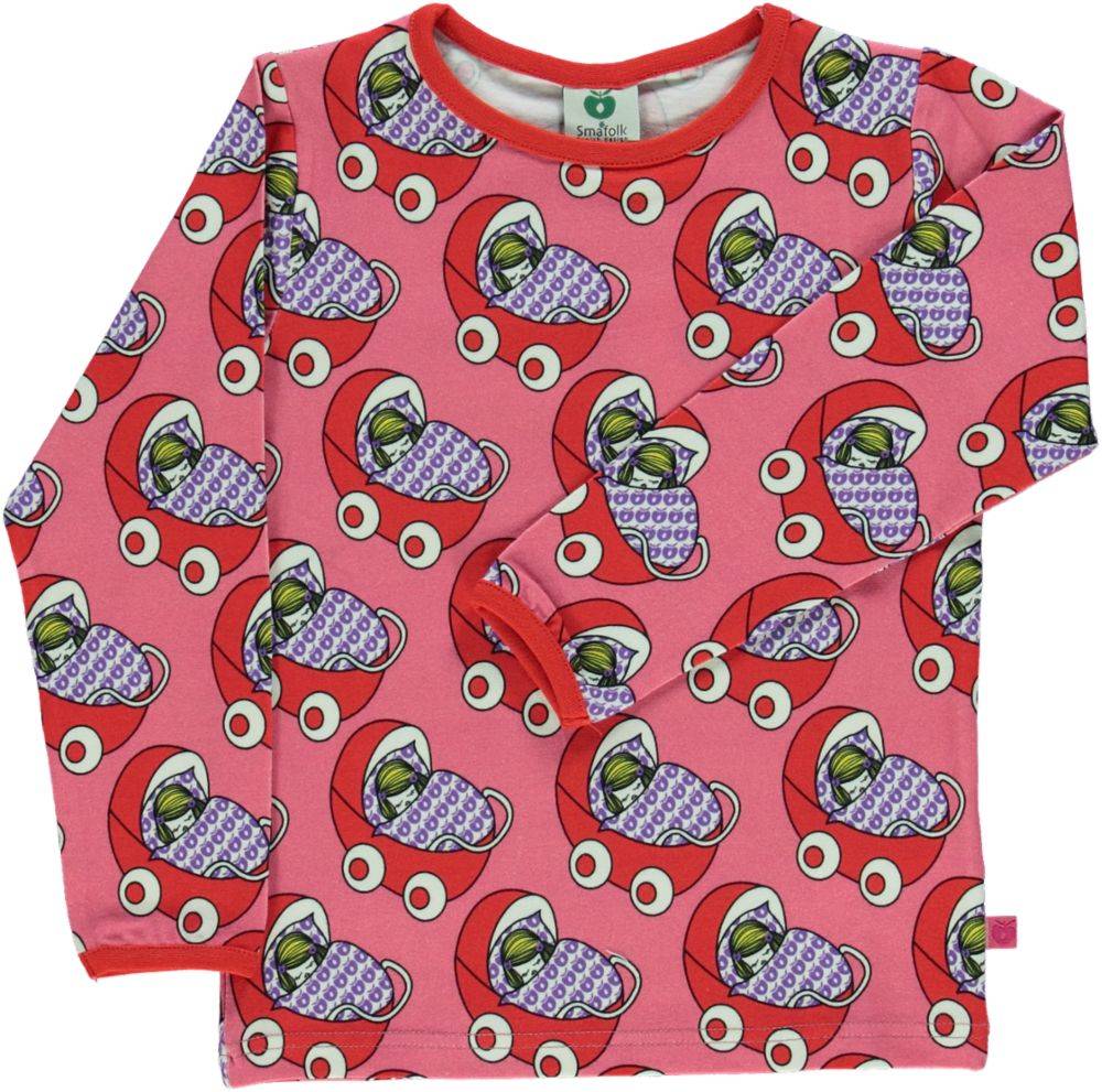 Langærmet bluse med barnevogne - Pink / 9-10