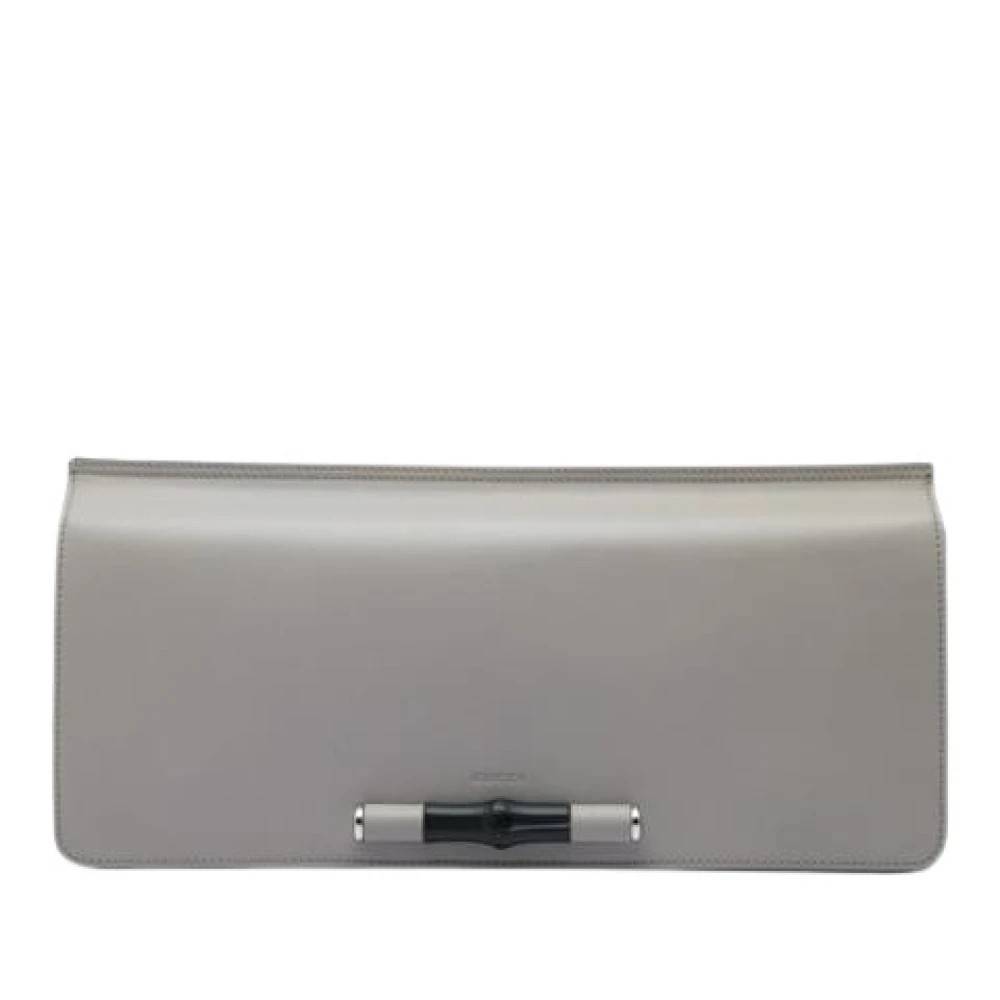 Gucci Vintage Pre-owned Bamboo Flap Clutch - Vintage - Dame - Grå - ONE SIZE - Læder