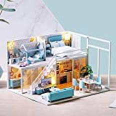 Wooden Dolls House, Doll House for flickor, Playhouse Dolls Playset med möbler och tillbehör Kit (Size : C)