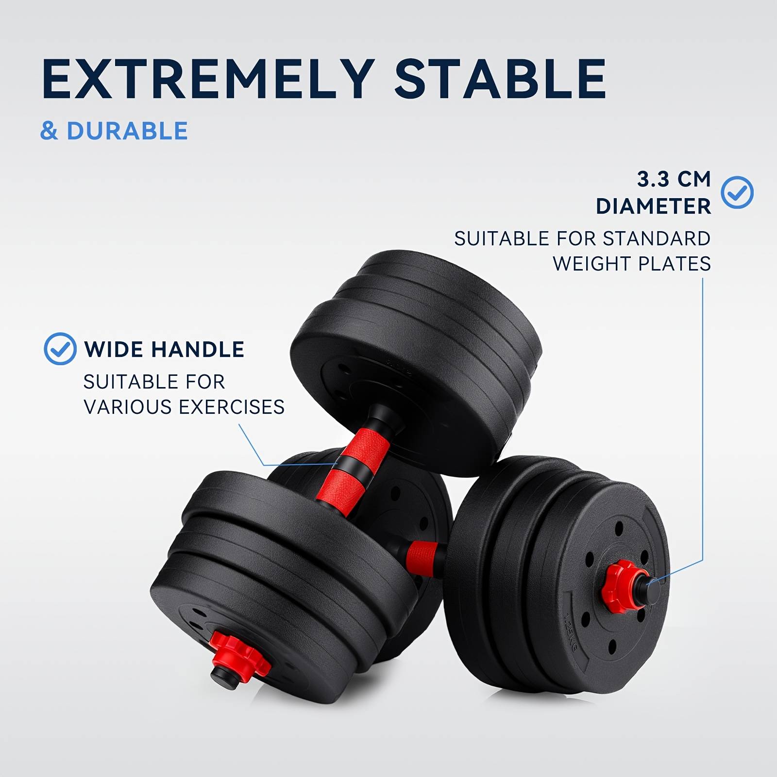 20kg Home Fitness Weight Kit With Bar Connector, Multi Use Dumbbell Set, Adjustable Free Weights For Strength Training, Compact Workout Equipment With Design