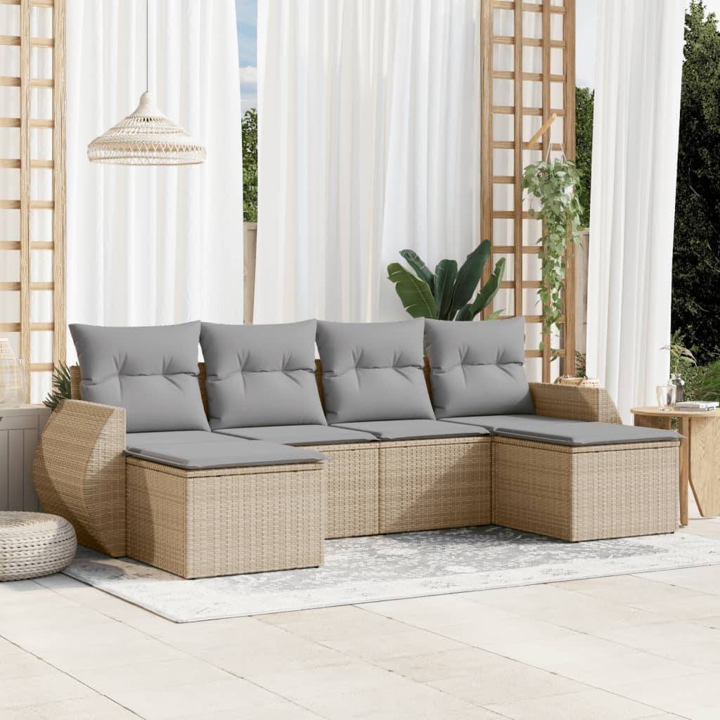 Sofasæt Til Haven 7 Dele Med Hynder Polyrattan - beige og grå / Uden bord