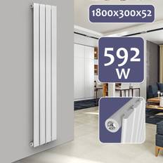 Slank, lodret panelradiator, enkeltlag, 1800x300x52 mm, hvid