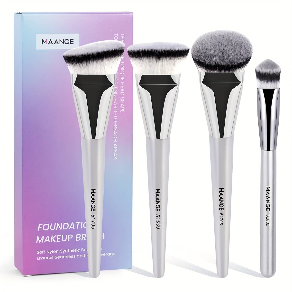 Maange 4pcs Makeup Brush Set Paper Box Package Foundation Makeup Brush Powder Blush Brush Outline Brush Face Makeup Tool Suitable For Beginner Set Women's Gift