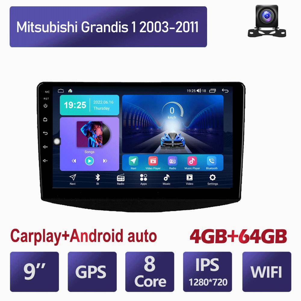 9-tums Android-bilradio Carplay för Mitsubishi Grandis 1 2003-2011 Bilmultimediaspelare GPS-navigering WIFI 4+64GB