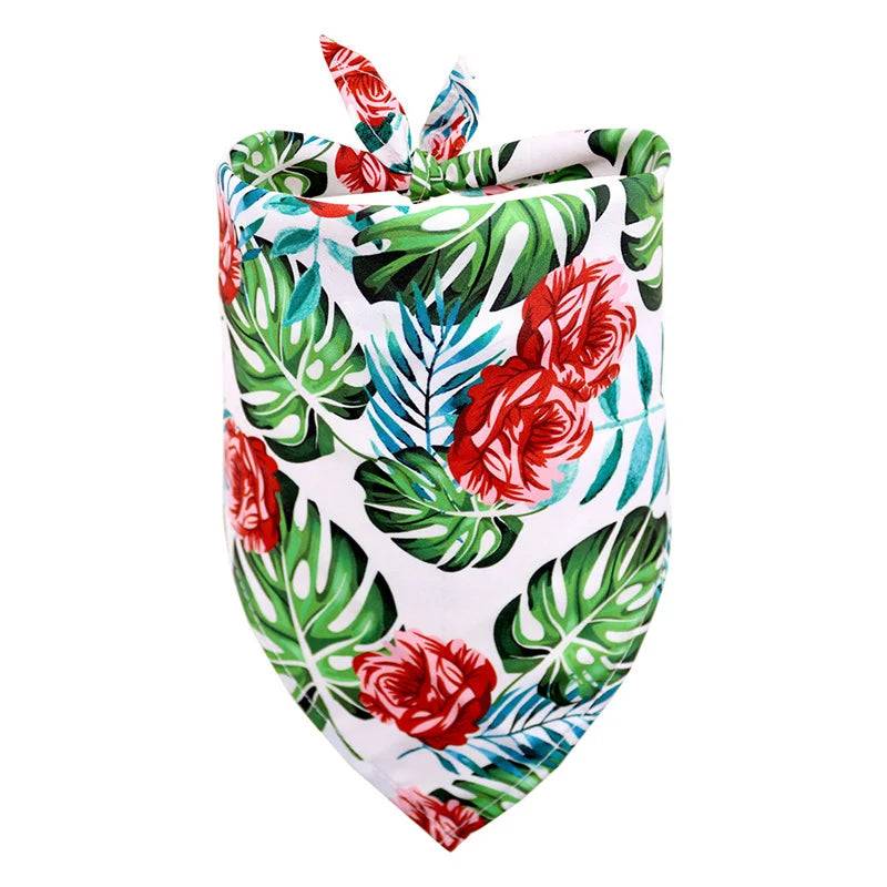 Tropical Print Pet Bandana for Dogs & Cats - Rose Leaf / S-42x28x28cm / SPC (S-42x28x28cm)