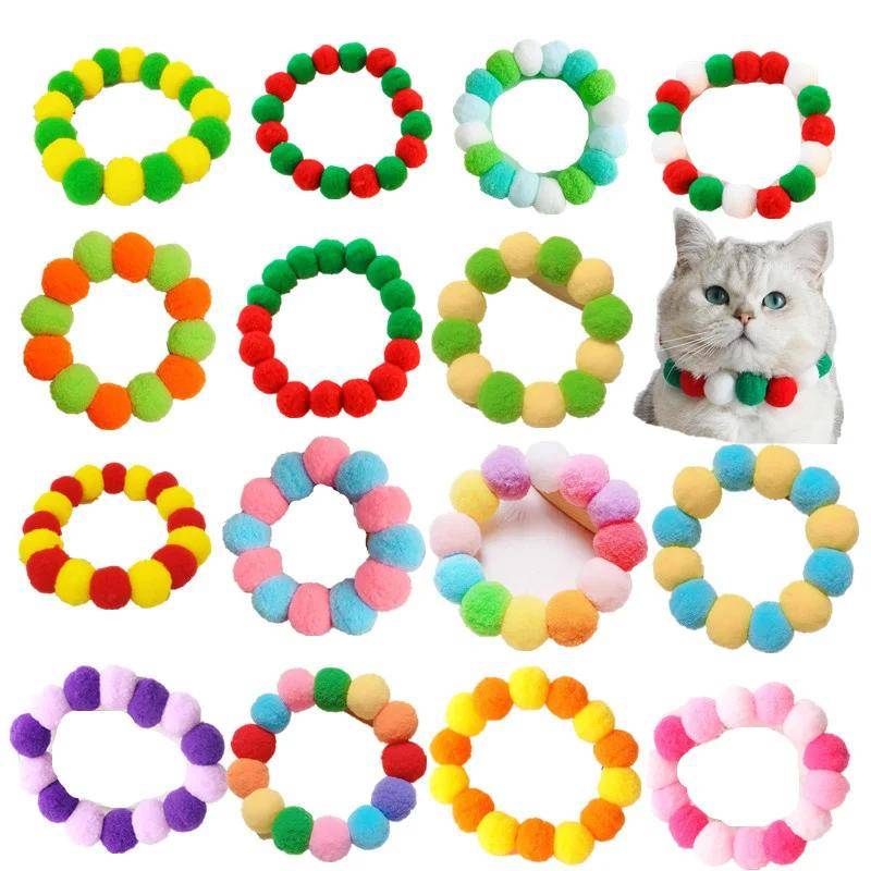 Elastisk Plysch Pom Pom Boll Husdjurshalsband Regnbågsblomma Hårdekoration Hund Fluga Halsband Husdjur Katt Rosett Hund Grooming Tillbehör