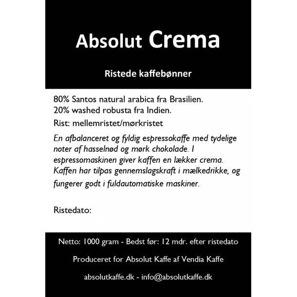 Absolut Crema 1kg friskristede bønner - Ristet 5. oktober