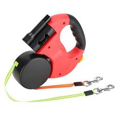 Ejoyous Dubbelt infällbart hundkoppel, 3 m flexibelt, infällbart hundkoppel, dubbelkoppel med LED-ljus för två hundar, reflekterande, hundkoppel (röd)