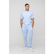 Mens Light Blue Regular Fit Scuba T-Shirt & Slim Tapered Jogger Tracksuit