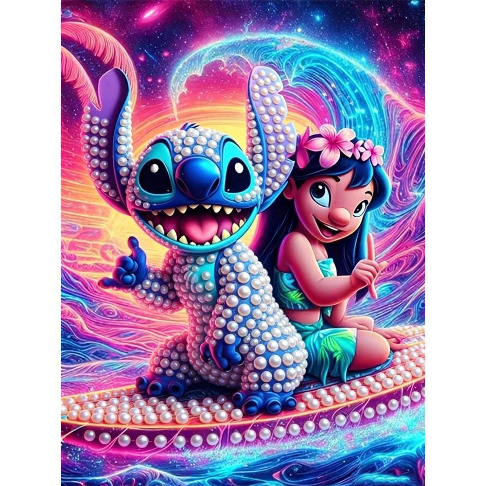 Disney Pärlmålning Stitch och Lilo Pärl Surf Neon Kreativ Konst 5D Utsökt Landskap Glittrande Hantverk Hemväggsdekoration DIY Handgjord Gåva 35x45cm