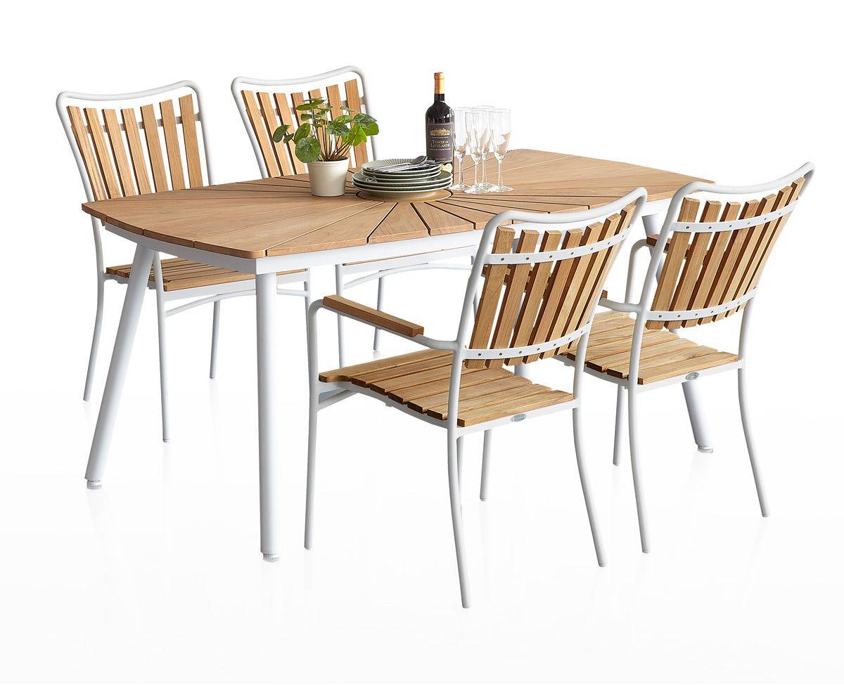 DaneLine Eva Ovalt Havemøbelsæt m/4 stole - Kerneteak / Hvid.