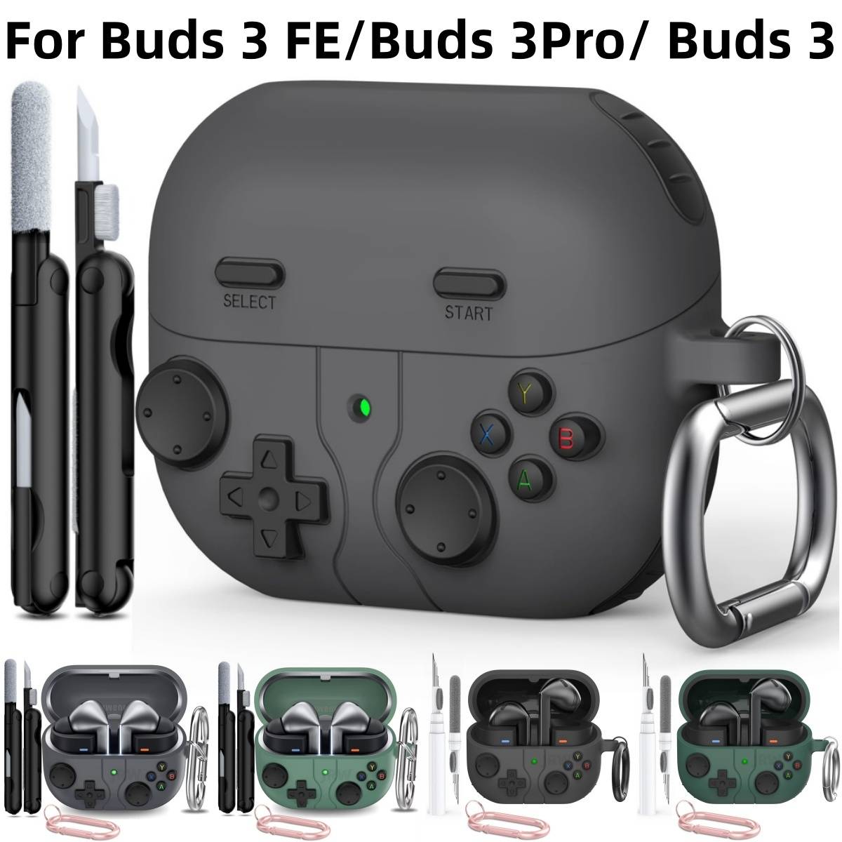 for Samsung Galaxy Buds 3 FE/3 Pro/3 Case Cover Silicone Classic Game Player Design with Cleaner Kit for Samsung Galaxy Buds 3FE
