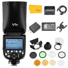 Godox V1N TTL Flash för Nikon, 2.4G trådlös blixt med runt huvud 1/8 000s HSS med högpresterande Li-Ion-batteri med GODOX AK-R1-tillbehör, kit för studiofotografering, porträtt/bröllop