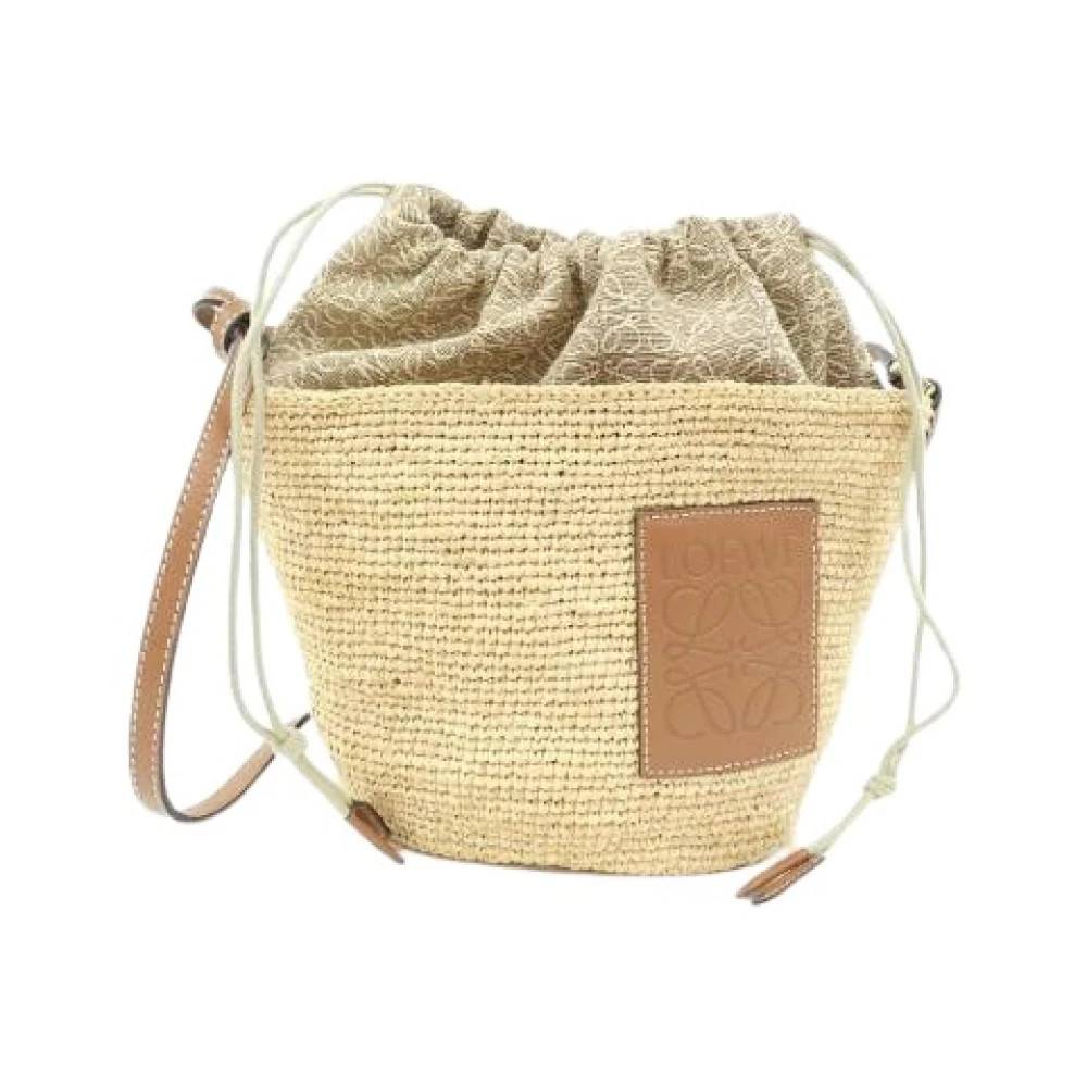 Loewe Pre-owned Pre-owned Anagram Jacquard Raffia Shoulder Bag - Vintage - Dame - Beige - ONE SIZE - Uld