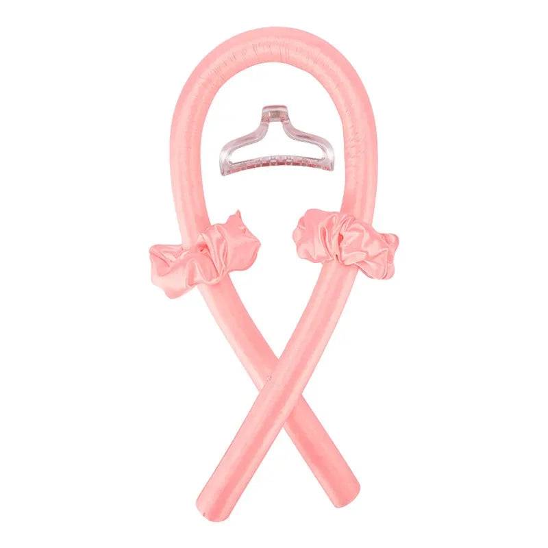 Heatless Curling Rod Headband No Heat Silk Curls Ribbon Hair Rollers Sleeping Soft Headband Lazy Hair Curlers Hair Styling Tools - Flamingo with Clip / CHINA