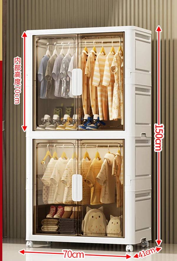 Wardrobe Clothes Organizer Foldable Organizer Cupboard Movable Storage Cabinets for Home - 70x41x150cm-brown