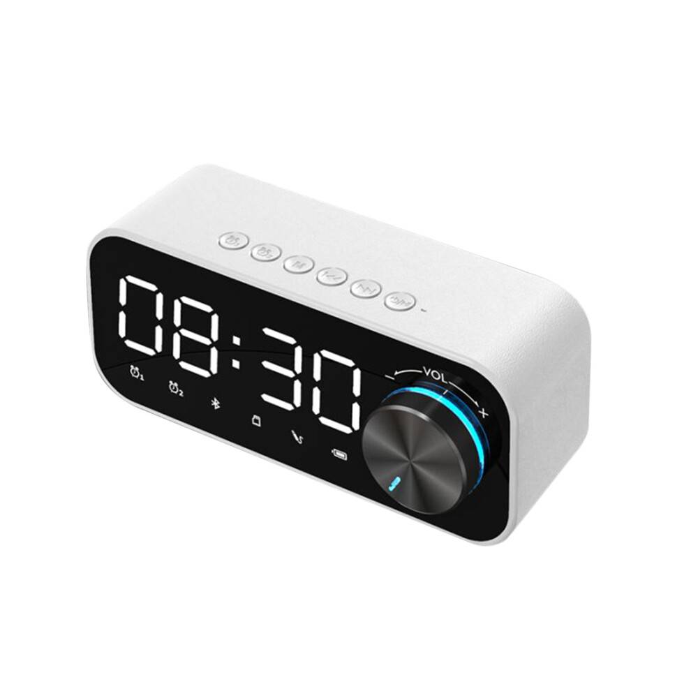 Stilfuldt LED-spejl digitalt vækkeur, Bluetooth-højttaler vækkeur med hifi stereobas, dobbelt alarmtilstand til hverdag eller weekend,