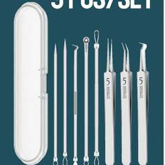 9-delad pormaskborttagningssats – Rostfritt stålfläckar och akneextraktionsverktyg – Professionell Pimple Popper Set för alla hudtyper med bärbart fod - Multifärgad (9st 4 nålar + tre klämmor + 1 dubbelpressnål + plastlåda,1 st rak stift)